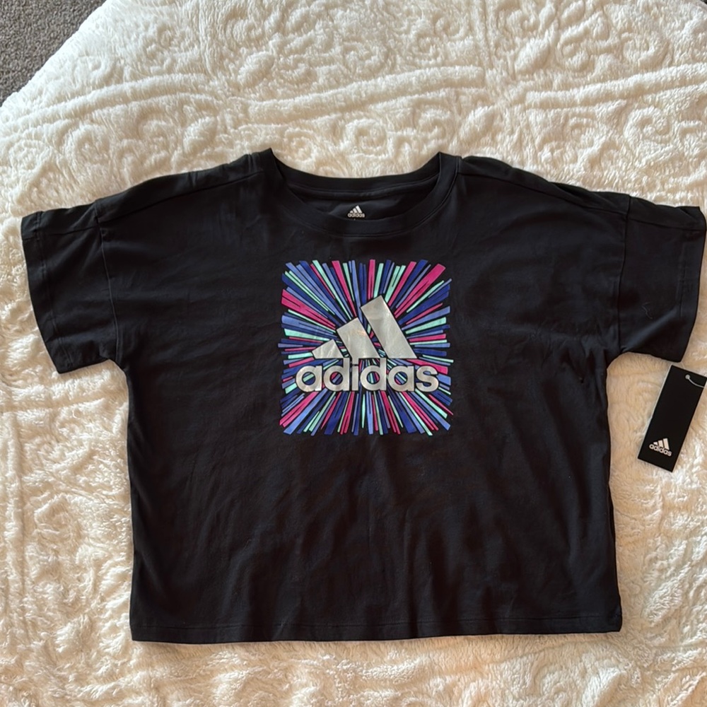 Girls Adidas Black Loose Box T-Shirt Sz L (14)